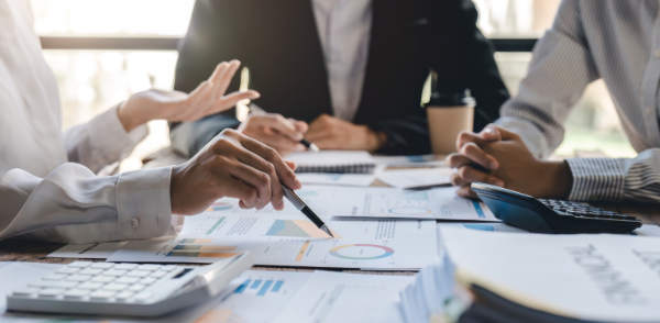 business people reviewing data